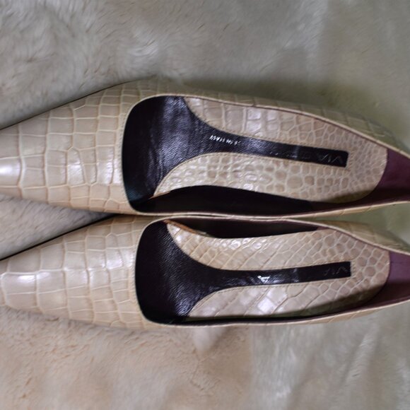 Via Spiga Beige Croc Embossed Stiletto Pumps Size 8 Square Toe Heels - Picture 10 of 15